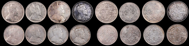 STRAITS SETTLEMENTS. Octet of Dollars (8 Pieces), 1903-09. Grade Range: VERY FIN...