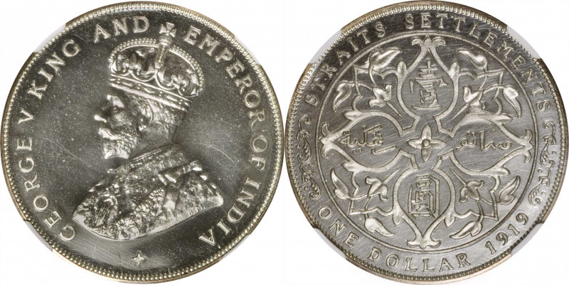 STRAITS SETTLEMENTS. Dollar Restrike, 1919. London Mint. NGC PROOF-65.

KM-33;...