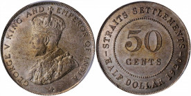 STRAITS SETTLEMENTS. 50 Cents, 1920. London Mint. PCGS MS-64.

KM-35.1. Variety with cross. A well struck coin with attractive, fully original surfa...