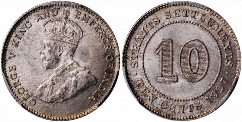 STRAITS SETTLEMENTS. 10 Cents, 1927. London Mint. PCGS MS-65.

KM-29b. A pleas...