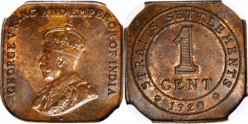 STRAITS SETTLEMENTS. Cent, 1920. London Mint. NGC MS-64 Brown.

KM-32. An unusual type, square with rounded corners. An attractive Cent with bold st...