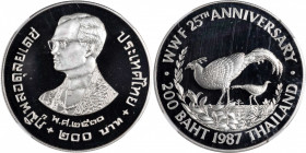 THAILAND. 200 Baht, BE 2530 (1987). NGC PROOF-69 Ultra Cameo.

KM-Y-206. Struck to commemorate the 25th anniversary of the World Wildlife Fund, this...