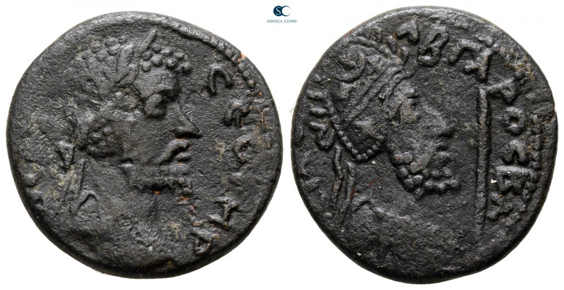 Mesopotamia. Edessa. Septimius Severus with Abgar VIII AD 193-211. 
Bronze Æ
...