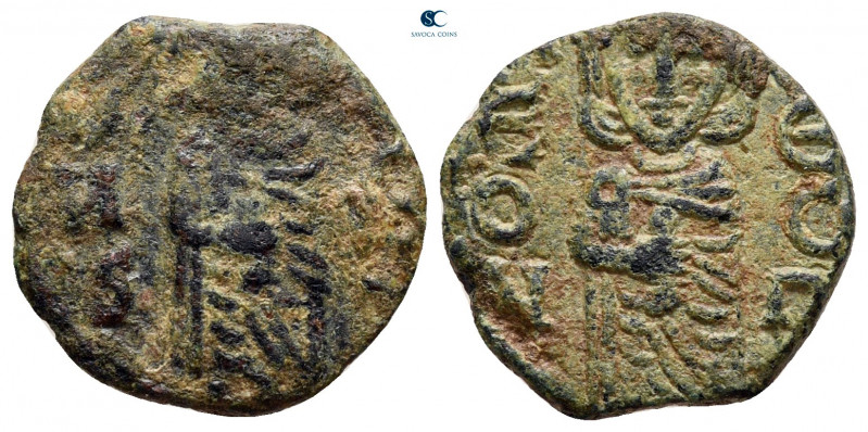 Constantine V Copronymus, with Leo IV AD 741-775. Syracuse
Follis Æ

17 mm, 2...