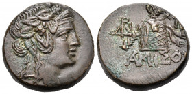 PONTOS. Amisos. Time of Mithradates VI Eupator, circa 85-65 BC. (Bronze, 20.5 mm, 8.75 g, 1 h). Head of youthful Dionysos to right, wearing ivy wreath...