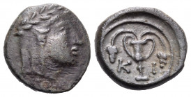 BITHYNIA. Kios. Circa 350-300 BC. Chalkous (Bronze, 11.5 mm, 1.37 g, 9 h). Head of Mithras to right, wearing tiara with laurel wreath. Rev. K - I Kant...
