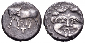 MYSIA. Parion. 4th century BC. Hemidrachm (Silver, 15 mm, 1.99 g, 6 h). ΠΑ - ΡΙ Bull standing to left, head turned back to right; below, grape bunch. ...