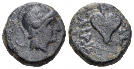 KINGS OF PERGAMON. Philetairos, 282-263 BC. Chalkous (Bronze, 11.5 mm, 1.92 g, 12 h). Helmeted head of Athena to right. Rev. ΦΙΛΕΤΑΙΡΟΥ Ivy leaf. SNG ...