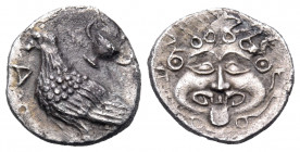 TROAS. Abydos. Circa 480-450 BC. Obol (Silver, 10.5 mm, 0.70 g, 3 h). ABY Eagle with closed wings standing to left; to right, kantharos. Rev. Facing g...