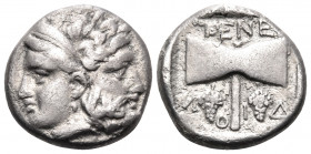ISLANDS OFF TROAS, Tenedos. late 5th-early 4th century BC. Drachm (Silver, 14.5 mm, 3.46 g, 12 h). Janiform head of Hera, diademed, to left, and Zeus,...