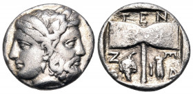 ISLANDS OFF TROAS, Tenedos. late 5th-early 4th century BC. Drachm (Silver, 15.5 mm, 3.47 g, 6 h). Janiform head of Hera, diademed, to left, and Zeus, ...