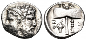 ISLANDS OFF TROAS, Tenedos. Circa 450-387 BC. Drachm (Silver, 15 mm, 3.34 g, 12 h). Janiform head of Hera, diademed, to left and Zeus, laureate, to ri...