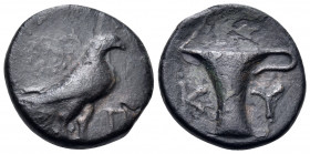 AEOLIS. Kyme. Circa 300-250 BC. Tetrachalkon (Bronze, 17.5 mm, 3.56 g, 9 h), struck under an uncertain magistrate. Eagle standing right; before, Π. Re...