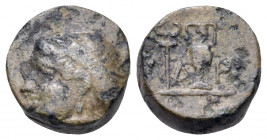 AEOLIS. Larissa Phrikonis. 4th century BC. (Bronze, 9 mm, 1.33 g, 6 h). Female head to left, hair bound in sphendone. Rev. Λ-Α-Ρ Amphora on ground lin...