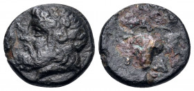 AEOLIS. Temnos. 3rd century BC. Chalkous (Bronze, 11 mm, 1.30 g, 9 h). Bearded head of Dionysos to left, wreathed with ivy. Rev. T-A Grape bunch on vi...