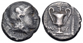LESBOS. Methymna. Circa 350/30-250/40 BC. Triobol or Hemidrachm (Silver, 14 mm, 2.59 g, 6 h). Helmeted head of Athena to right. Rev. ΜΑ-ΘΥ Kantharos; ...