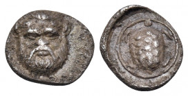 LESBOS. Methymna. Circa 350/30-250/40 BC. Obol (Silver, 8 mm, 0.36 g, 10 h), Samian standard. Facing head of Silenos. Rev. Tortoise within circular bo...