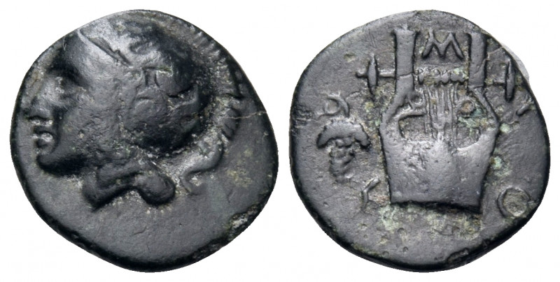LESBOS. Methymna. Circa 350/30-250/40 BC. (Bronze, 12 mm, 0.99 g, 8 h). Helmeted...