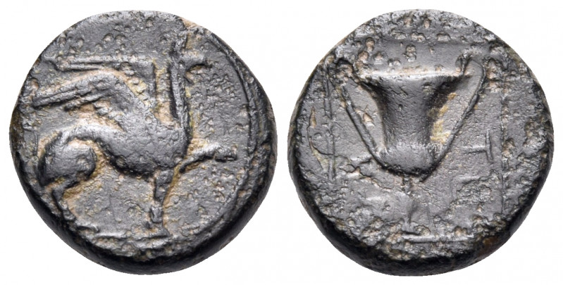 IONIA. Teos. Circa 370-300 BC. Dichalkon (Bronze, 12.5 mm, 2.15 g, 6 h). Griffin...