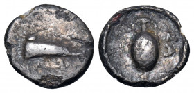ISLANDS OFF IONIA, Samos. Circa 444/3-440/39 BC. Trihemiobol (Silver, 9 mm, 0.47 g, 11 h). Prow of Samian galley right. Rev. ΣΑ Amphora; to left, [oli...