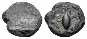 ISLANDS OFF IONIA, Samos. Circa 412/1-406/5 BC. Half chalkous (Bronze, 8 mm, 0.37 g, 5 h). Prow of Samian galley left. Rev. ΣA Amphora within wreath. ...
