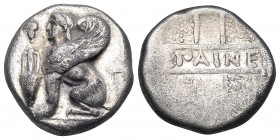 ISLANDS OFF IONIA, Chios. Circa 380-350 BC. Drachm (Silver, 14.5 mm, 3.65 g, 3 h). Sphinx seated left; to left, grape bunch above amphora. Rev. Quadri...