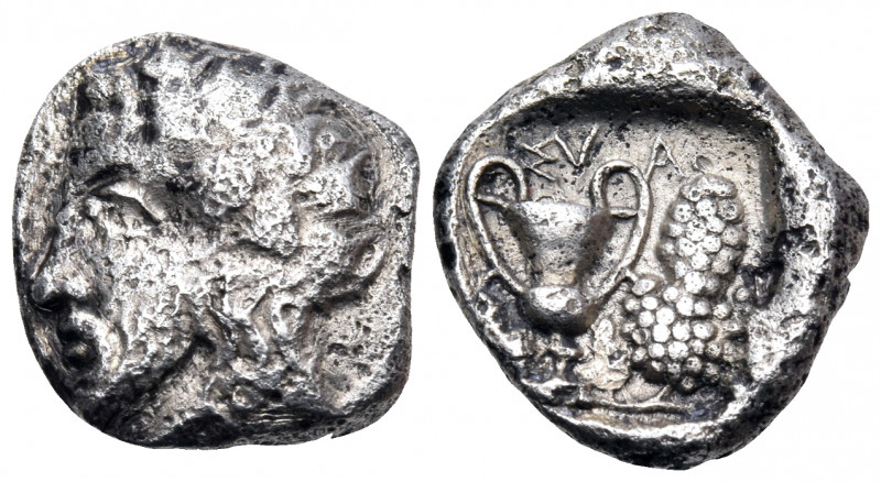 CARIA. Syangela. Early 4th century BC. Drachm (Silver, 16 mm, 3.95 g, 7 h). Head...