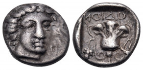 ISLANDS OFF CARIA, Rhodos. Rhodes. Circa 408/7-390 BC. Hemidrachm (Silver, 12 mm, 1.81 g, 12 h). Head of Helios facing, turned slightly to the right. ...