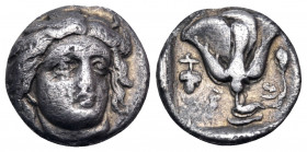 ISLANDS OFF CARIA, Rhodos. Rhodes. Circa 340-316 BC. Hemidrachm (Silver, 11 mm, 1.46 g, 12 h). Head of Helios facing slightly right. Rev. P-O Rose wit...