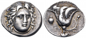 ISLANDS OFF CARIA, Rhodos. Rhodes. Circa 305-275 BC. Didrachm (Silver, 21 mm, 6.59 g, 12 h), struck under the magistrate Eu... Head of Helios facing, ...