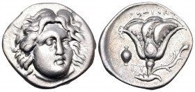 ISLANDS OFF CARIA, Rhodos. Rhodes. Circa 305-275 BC. Didrachm (Silver, 21 mm, 6.65 g, 12 h), struck under the magistrate Eu... Head of Helios facing, ...