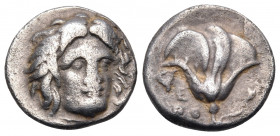 ISLANDS OFF CARIA, Rhodos. Rhodes. Circa 305-275 BC. Hemidrachm (Silver, 12 mm, 1.62 g, 12 h). Head of Helios facing slightly right. Rev. Rose with bu...