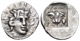 ISLANDS OFF CARIA, Rhodos. Rhodes. Circa 125-88 BC. Hemidrachm (Silver, 13.5 mm, 1.28 g, 12 h), plinthophoric series, struck under the magistrate Mela...