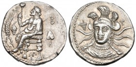 CILICIA. Tarsos. Balakros, satrap of Cilicia, 333-323 BC. Stater (Silver, 22 mm, 10.49 g, 10 h). Baaltars seated left, holding lotus-tipped scepter; t...