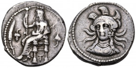CILICIA. Tarsos. Balakros, Satrap of Cilicia, 333-323 BC. Stater (Silver, 24 mm, 10.64 g, 5 h). Baaltars seated left, holding lotus-tipped scepter; to...