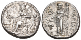 CILICIA. Nagidos. Circa 400-385/4 BC. Stater (Silver, 22 mm, 10.76 g, 3 h). Aphrodite seated left on throne; holding phiale in her outstretched right ...