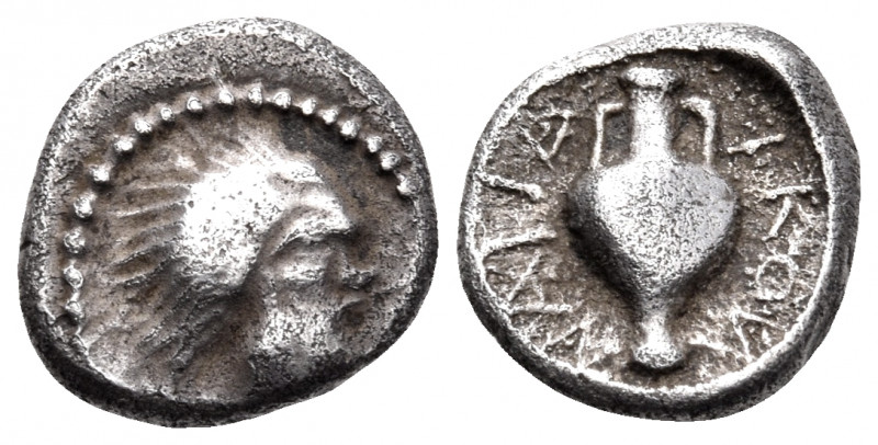 CILICIA. Nagidos. Circa 400-380 BC. Obol (Silver, 10 mm, 1.06 g, 5 h). Head of P...