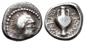 CILICIA. Nagidos. Circa 400-380 BC. Obol (Silver, 10 mm, 1.06 g, 5 h). Head of Pan to right. Rev. ΝΑΓΙΔΙΚΩΝ. Göktürk -. SNG BN -. SNG Levante -. SNG P...