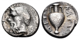 CILICIA. Nagidos. Circa 400-380 BC. Obol (Silver, 9 mm, 0.98 g, 2 h). Head of Pan to left. Rev. ΝΑΓΙ-ΔΕΩΝ Amphora. Göktürk -. SNG BN -. SNG Levante -....