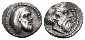 CILICIA. Nagidos. Circa 400-380 BC. Obol (Silver, 10 mm, 0.66 g, 12 h). Head of Pan to right. Rev. ΝΑΓΙ Head of Dionysos to right. Göktürk 4. SNG BN 1...