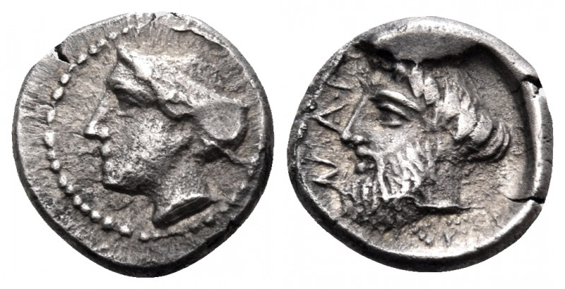 CILICIA. Nagidos. Circa 400-380 BC. Obol (Silver, 9 mm, 0.80 g, 11 h). Head of A...