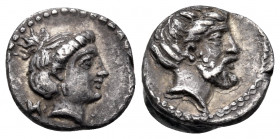 CILICIA. Nagidos. Circa 400-380 BC. Obol (Silver, 10 mm, 0.49 g, 6 h). N Head of Aphrodite to right, hair in sphendone, wearing single pendant earring...