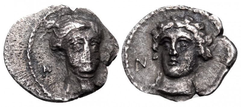 CILICIA. Nagidos. Circa 400-380 BC. Obol (Silver, 11 mm, 0.56 g, 6 h). N Head of...