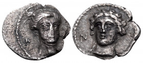CILICIA. Nagidos. Circa 400-380 BC. Obol (Silver, 11 mm, 0.56 g, 6 h). N Head of Aphrodite facing, head turned slightly right. Rev. N Head of youthful...