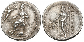 CILICIA. Nagidos. Circa 385/4-375 BC. Stater (Silver, 29 mm, 10.16 g, 12 h). Aphrodite seated left on throne; holding phiale in her outstretched right...