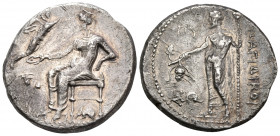 CILICIA. Nagidos. Circa 385/4-375 BC. Stater (Silver, 22 mm, 9.63 g, 7 h). Aphrodite seated left on throne; holding phiale in her outstretched right h...
