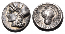 CILICIA. Soloi. Circa 465-400 BC. Obol (Silver, 8 mm, 0.86 g, 3 h). Head of Amazon to left, wearing pointed cap with curved wing. Rev. Grape bunch on ...