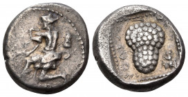 CILICIA. Soloi. Circa 440-410 BC. Drachm (Silver, 19 mm, 3.35 g, 8 h). Amazon, wearing a pointed bonnet, with drapery around her waist and at least on...