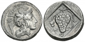 CILICIA. Soloi. Circa 410-375 BC. Stater (Silver, 19 mm, 10.01 g, 8 h). Head of Athena to right, wearing a crested Attic helmet, with a griffin rushin...