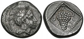 CILICIA. Soloi. Circa 410-375 BC. Stater (Silver, 21 mm, 9.34 g, 5 h). Head of Athena to right, wearing a crested Attic helmet, with a griffin rushing...